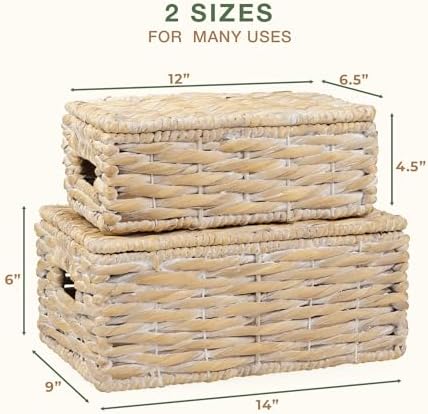 Set of 2 White Wicker Baskets with Lid - Image 6