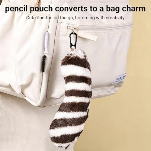 KOKUYO Plush Animal Pencil Holder with Tail Pouch for Storage, Raccoon - Image 6