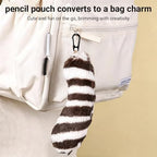 KOKUYO Plush Animal Pencil Holder with Tail Pouch for Storage, Raccoon - Image 6