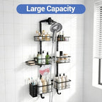 Extra Large Shower Caddy Hanging, Rust-Resistant Shower Organizer Hanging, 3 Tier Height-Adjustable Over the Head Caddy, Rack with Soap Basket (Black) - Image 2