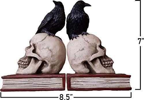 Evil Omen Raven On Skull Perch Decorative Bookend Set - Image 3