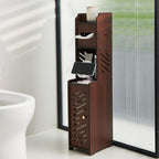 Small Toilet Paper Holder with Storage, Behind Toilet Storage Cabinet for Bathroom Corner, Slim Toilet Paper Holder Stand (Walnut Wood) by lokubond