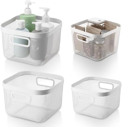 MorningRo 4 Pack White Metal Mesh Basket with Handles, Medium and Large by MorningRo