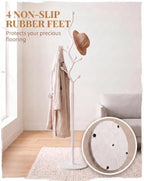 White Metal Freestanding Coat Rack & Coat Tree, Marble Base 9 Hooks - Image 6