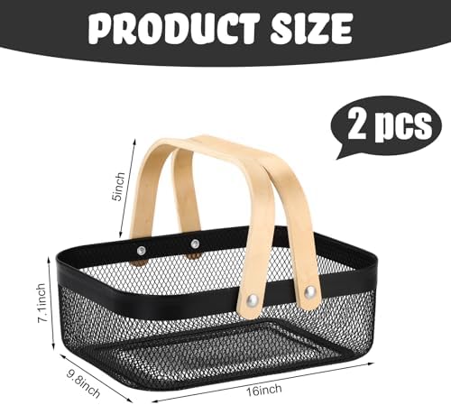 Sadnyy 2 Pcs Black Metal Wire Storage Basket with Handle Mesh Harvest Durable Vegetables Fruit Toy Basket for Garden Organizing, Kitchen, Countertop, Closet, Bedroom (12.6 x 9.7 x 4.3 Inch) - Image 2