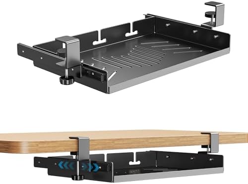 BYMECOST Sliding No Drill Under Desk Laptop Mount, Metal Storage Shelf by BYMECOST