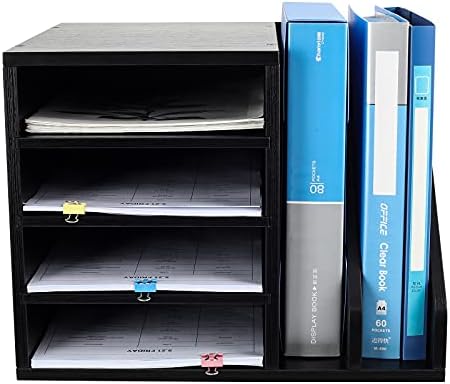 PAG-Mass Wood Desktop File Holder Organizer Mail Sorter for File Folders, Mails, Envelopes, Mailing Supplies or Magazines, Black - Image 2