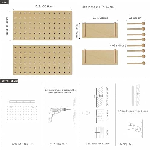 Wooden Pegboard Modular Display Organization Storage Wall Hooks Shelf (Birch Colored Finish-B) - Image 7