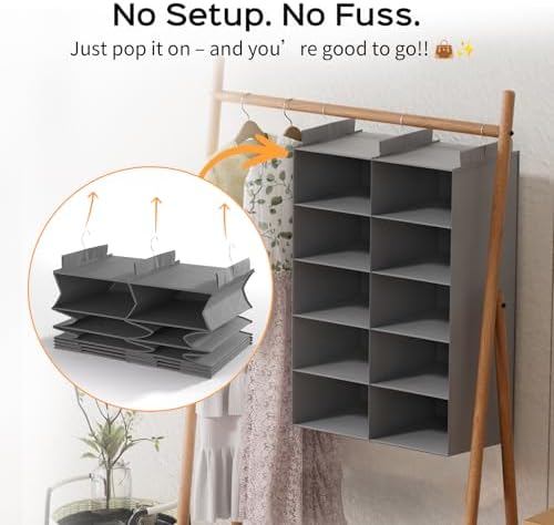5 Tier Hanging Closet Organizer, Dual Row Wardrobe Storage with Hooks, Grey - Image 4