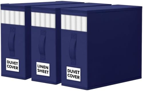 WOWBOX Sheet Organizers and Storage,Closet Bed Sheet Organizer Under Bed Storage and Organization with Label Cards & Clear Window for Bedding Sheets,Duvet Covers,Blankets (3 Pack，Blue) by WOWBOX