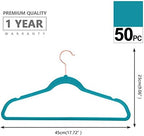 MIZGI Velvet Hangers 50 Pack Non Slip Heavy Duty Teal Rose Gold Hooks - Image 6