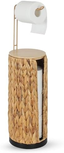 Freestanding Toilet Paper Holder with Storage,3 Rolls of Tissue Holder for Bathroom,Handmade Woven Toilet Paper Roll Holder Stand,Water Hyacinth Boho Bathroom Decor Farmhouse Toilet Paper Storage by Trongee
