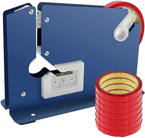Tape Bag Sealer with 7 Bag Sealing Tape Manual Bag Sealer Metal Taper Dispenser with Trimmer Cutter Anti-Slip Supermarket Store Bag Sealing Machine for Home Bakery Supermarket by ZLHETWT