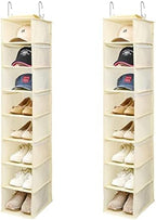 Berdeng Hanging Shoe Organizer for Closet with Side Mesh Pockets，Hat Racks for Baseball Caps，Shoe and Hat Holder & Storage，8-Shelf，Beige，2 Pack by Berdeng