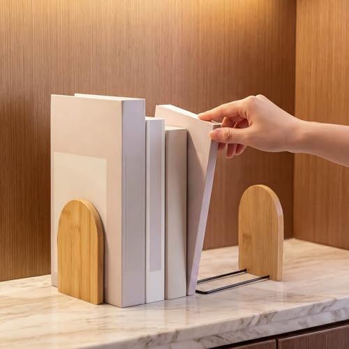 Chunful 8 Pcs Modern Bamboo Book Ends for Shelves Decorative Boho Bookends Book Shelf Organizer Minimalist Design Stopper to Hold Books for Boho Home Office (5.5 * 3.75 * 2.25inch) - Image 6