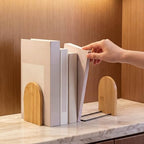 Chunful 8 Pcs Modern Bamboo Book Ends for Shelves Decorative Boho Bookends Book Shelf Organizer Minimalist Design Stopper to Hold Books for Boho Home Office (5.5 * 3.75 * 2.25inch) - Image 6