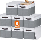 Extra Large Storage Baskets with Lids 8 Pack, 33 QT Blanket Basket for Organizing/ Stackable Decorative Closet Organizers and Storage Box for Clothes Towels/ Toy Organizers Bins with Handles/ 16x12 by Criusia