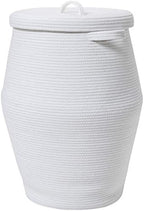 26"x20" Extra Large Tall Woven Laundry Basket with Lid, Cotton Rope Blanket Storage Basket, Freestanding Decorative Bin for Bedroom Living Room, White by Cottonphant