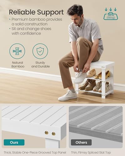 SONGMICS Shoe Rack Bench, 3-Tier Bamboo Entryway Bench, 19.7 Inches Width - Image 4