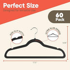 Black Velvet Hangers 60 Pack – 360° Swivel Hook, Non-Slip and Space Saving Hangers, Heavy-Duty 11 lbs Weight Capacity - Smooth Velvet Finish for Crease-Free Clothes and Effortless Closet Organization - Image 2