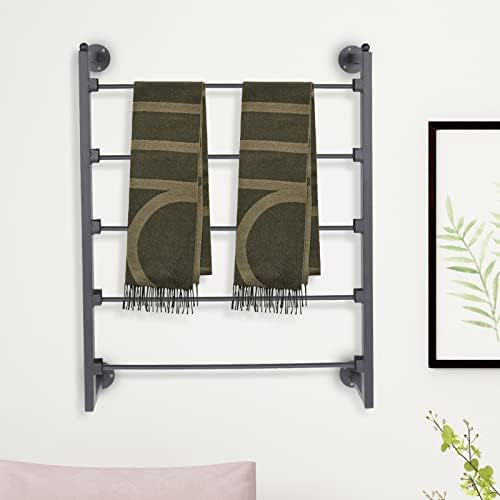 LYNICESHOP Wall Mounted Scarf Display Rack, 5-Tier Black Steel Organizer for Scarves, Belts & Towels, Modern Space-saving Design for Home and Shops (BLACK) - Image 5