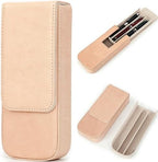 Top Grain Genuine Leather 3 Fountain Pen/Pencil Case Organizer, Solid Minimalist Design, Handmade, Magnetic Closing with Drawer Design, Gift Choice for Man/Woman/Office, Glossy Nude, 3 Slots by CataPurusLeatherCrafts