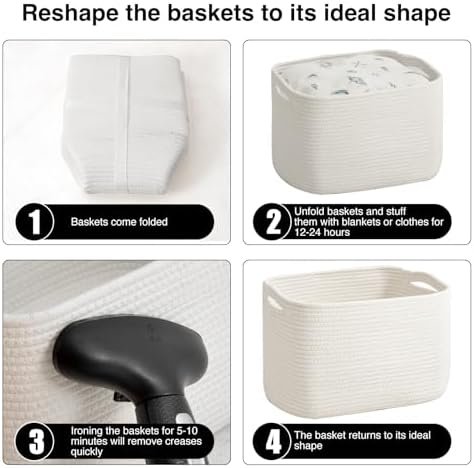 ICERZCZ Storage Baskets for Organizing & Shelves, Woven Cotton Rope Organization Bins for Dog Toys, Clothes, Books, Nursery Organizer, 15"Lx11''Wx9.5''H, (4 Packs) Off White - Image 7
