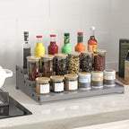 Expandable 3-Tier Metal Spice Rack, Heavy Duty Kitchen Step Shelf Organizer for Cabinet, Pantry & Countertop, Non-Slip Storage for Spices, Perfumes & Collectible Figures(GREY,2PACK) - Image 3