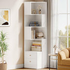 IRONCK Corner Bookshelf, 70.87" Tall Corner Bookcase with Drawers, White by IRONCK