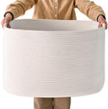 ICERZCZ White Laundry Basket, Blanket Baskets for Living Room, Cotton Rope Baskets for Storage, Woven Basket for Blankets, Toys, Clothes, Shoes, White, 25”x16”x16” (105L) by ICERZCZ