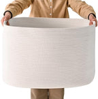 ICERZCZ White Laundry Basket, Blanket Baskets for Living Room, Cotton Rope Baskets for Storage, Woven Basket for Blankets, Toys, Clothes, Shoes, White, 25”x16”x16” (105L) by ICERZCZ