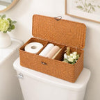 2Pcs Wicker Storage Basket with Lid, Toilet Tank Basket with Lid, Decorative Seagrass Storage Baskets for Shelf Bathroom Toilet Table - Image 4