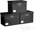 Roobyl 17" Large Fabric Storage Box with Lids, 3-Pack, Black by Roobyl