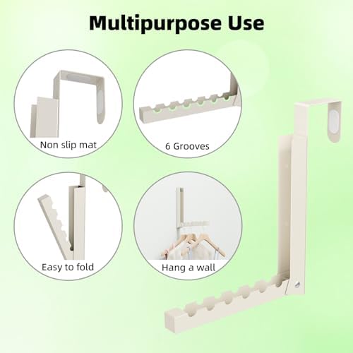 BAKON Over The Door Hanger Folding Clothes Drying Rack, Folding Hanging Coat Rack for Indoor Laundry Room Compact Small Space Foldable Portable Clothing Hanger Hook Collapsible-4 Pack (Beige) - Image 5