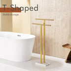 KOKOSIRI Standing Towel Rack for Bathroom Floor 2-Tier Towel Holder Free Stand with Heavy Marble Base Thicken Steady Design Gold Stainless Steel THS0005-BG - Image 3