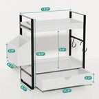 Kottwca 2-Tier Bathroom Counter Organizer with Drawer, Basket & Hooks, Wooden Vanity Shelf for Skincare, Perfume & Makeup Storage(White) - Image 3