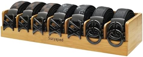 Belt Organizer, 7 Compartments Belt Organizer for Closet and Drawer, Bamboo Tie and Belt Storage Case, Belt Holder Box for Men/Women (Wooden, 7) by Sucyajied