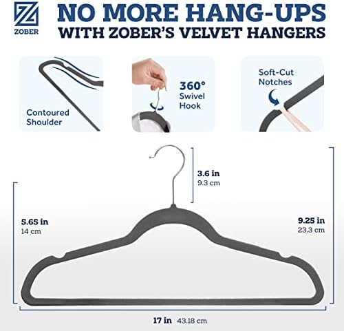 Zober Velvet Hangers 50 Pack - Heavy Duty Gray Hangers for Coats, Pants & Dress Clothes - Non Slip Clothes Hanger Set - Space Saving Felt Hangers for Clothing - Image 3