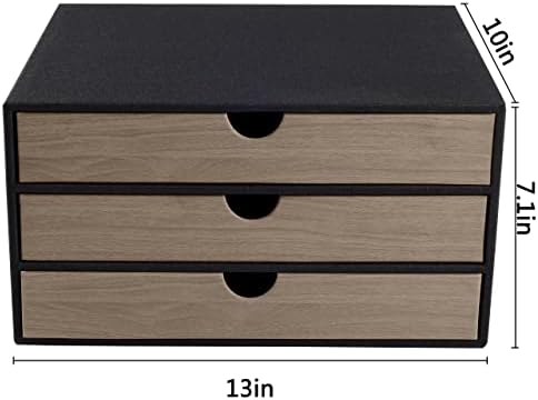 Fashion Multicolor Collocation Leather Desk Organizer File Cabinet Executive Office Supplies Desktop Filing A4 Contract Document Stackable Storage Box with 3 Drawers (Black) - Image 3