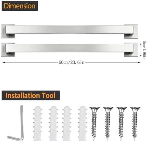 JOPOFI 2 Piece Towel Bar - 23.6 Inch Bathroom Towel Holder - Brushed Nickel - Image 6