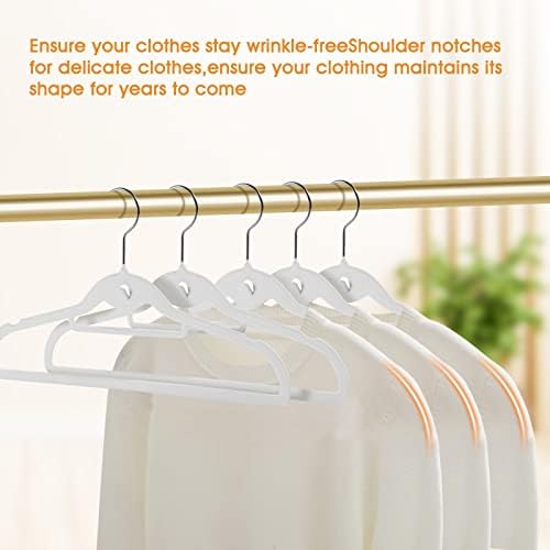 20 Pack Velvet Slim Non-Slip White Hangers - Space Saving Clothes Hangers with 360° Swivel Hook for Heavy Duty Adult Clothes - Image 5