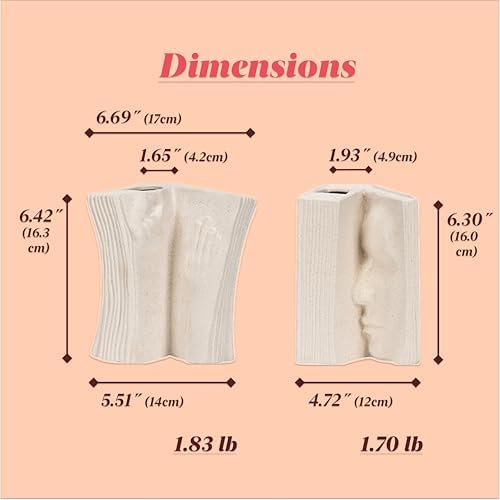 Heavy Bookend Vases for Shelves - Decorative Ceramic Bookend and Flower Vase, Unique Cream White Matte Finish, Aesthetic Home Office Library Decor, Set of Two w/Over 6 Inch Height - Image 4