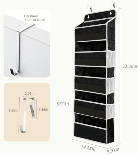 Over the Door Organizer, Door Storage Organizer with Large Capacity Pockets, Hanging Shelves for Bedroom, Closet, Dorm, Pantry (Black, 5-Tier) - Image 2