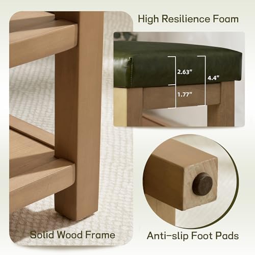 Zihanhome Shoe Rack Bench with Leather Cushion, 2 Tier Solid Wood Storage Bench, Mid-Century Modern Shoe Bench for Entryway, Hallway, Closet, Front Door Entrance, Foyer (Green, 39.4") - Image 7
