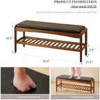 STDDRE Shoe Rack Bench Entryway Bamboo Shoe Storage Bench with Leather Cushion 2 Tiers Shoe Rack Entryway Bench for Hallway, Living Room,Bedroom(Black Bench top+Brown Frame) - Image 2