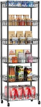 Golpart Basket Shelves Closet Rack with Wheels Metal Pantry Wire Shelf Unit by Golpart