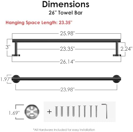 FORIOUS Towel Bar Towel Racks for Bathroom Wall Mounted 24" Matte Black - Image 2