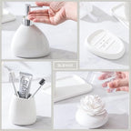 Ceramic Bathroom Accessory Set with Ceramic Tray, 6 Pieces Bathroom Countertop Accessory Set, Include Soap Dispenser, Toothbrush Holder, 2 Tumbler, Soap Dish, Vanity Tray,White - Image 4