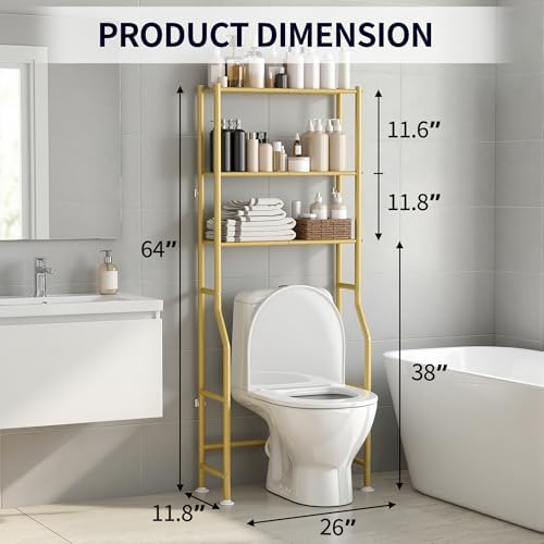 3-Tier Over The Toilet Storage, Freestanding Metal Bathroom Shelves, Space Saver Above The Over Toilet Storage Shelf for Bathroom (Gold) - Image 2
