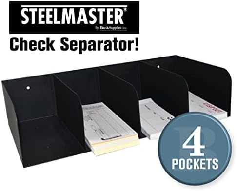 STEELMASTER by BankSupplies Steel Document Organizer - 4-Pockets - Black - Powder Coated Crinkle Finish - Scratch & Chip-Resistant - Check Separator, Deposit Slips, Letter Organizer, Money & Bills - Image 2